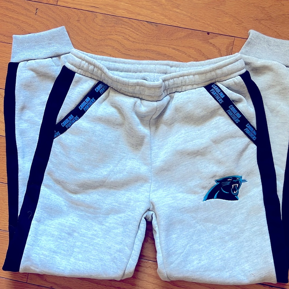NFL Carolina Panthers joggers, grey with black detail, cuffed ankles